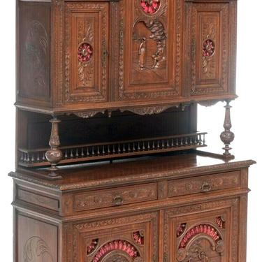Antique Cabinet / Sideboard, French Breton, Figural Scenes, Heavily Carved 1800s