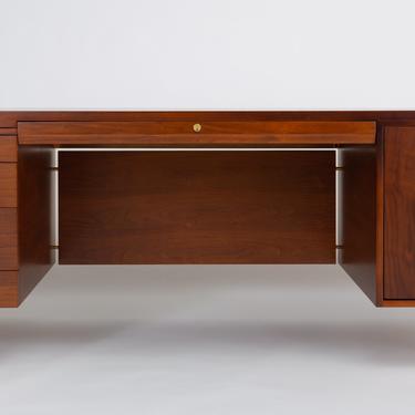 Walnut Executive Desk with Rosewood and Brass Details by Edward Wormley for Dunbar