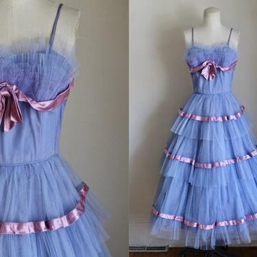 Vintage 1950s Emma Domb Periwinkle Blue Prom Dress / XXS-XS 