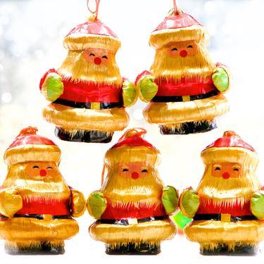 VINTAGE: 4pc - Old Pressed lacquered Bamboo Santa Ornaments - Wooden Christmas Ornament - Santa Clause - SKU Tub-393-00033720 