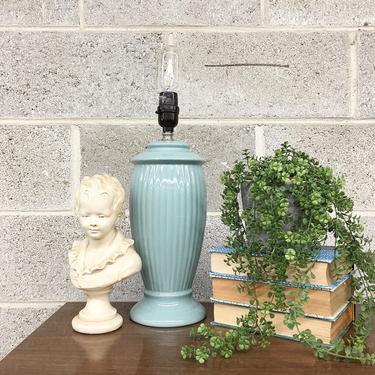 Vintage Table Lamp Retro 1980s Contemporary + Ceramic + Eggshell + Robins Egg Blue + Ribbed + Mood Lighting + Home and Table Decor 