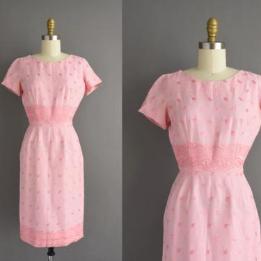 vintage 1950s dress | Betty Barclay Pink Cotton Floral Pencil Skirt Dress | XS | 50s vintage dress 