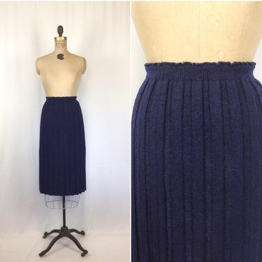 Vintage 50s knit skirt | Vintage navy wool ribbed knit skirt | 1950s blue Aline knitwear skirt 