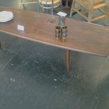 Moreddi Teak surfboard coffee table is extra long with staves edges.  Just in at Hunted House.