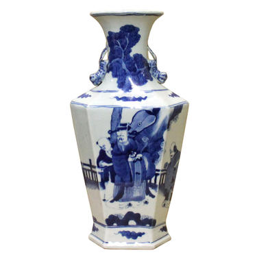 Chinese Blue White Porcelain Rhomboid Hexagon Scenery Vase cs4104E 