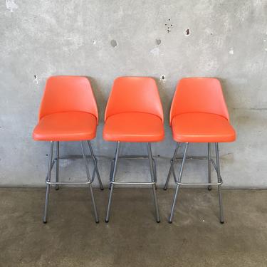 Set of Three Orange Vintage Barstools