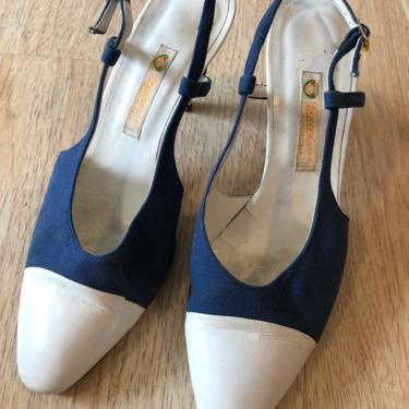 Vintage Gucci Heels White Leather And Denim Mules 
