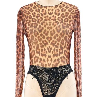 Guy Laroche Leopard Printed Mesh Bodysuit