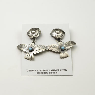 Artisan Tim Yazzie Navajo Turquoise Sterling Silver Bird Post Dangle Earrings 