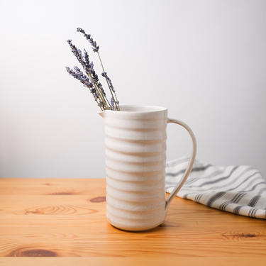 Ripple pitcher (A) handmade pottery ceramic, Water jug, White vase 