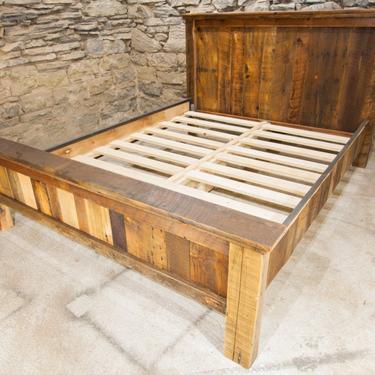 The Riverton Bed Frame from Reclaimed Barn Wood and Metal Trim 
