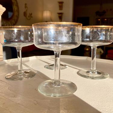 Gold Rimmed Drum Shaped Champagne Coupes - Set of 4 