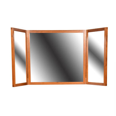 Danish Teak 3-Panel Square Folding Vanity Mirror