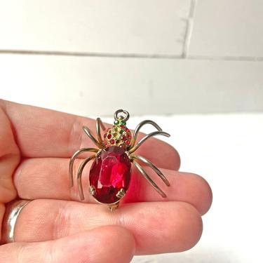 Vintage Red And Green Gemstone Spider Brooch // Insect Jewelry, Spooky Spider Brooch // Halloween Jewelry // Perfect Gift 