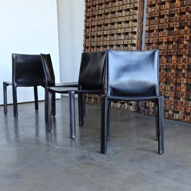 Black Leather "Cab" Chairs by Mario Bellini for Cassina circa 1980