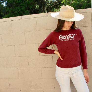 Cape Cod Sweatshirt // vintage 60s 70s t-shirt boho hippie t shirt dress cotton tee blouse top sweater maroon // XS/S 