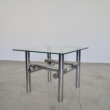 Mid-century Modern Designer Sculptural End Table / Side Table in Chrome &amp; Glass 