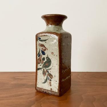Jorge Wilmot Folk Art Pottery Vase with Bird Decor from Tonala Mexico 