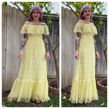 Vintage 1970’s Yellow Lace Maxi Dress 