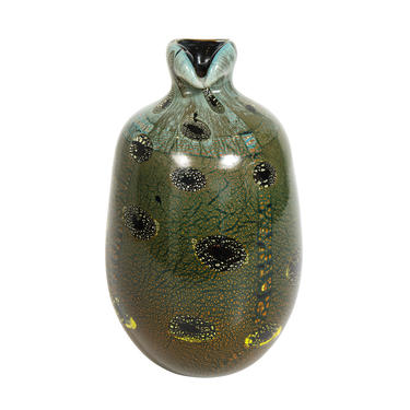 Giulio Radi Black Glass Vase with Murrhines ca 1950