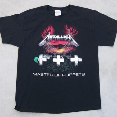 Vintage T-Shirt Metallica Master of Puppets Large 2000s  Metal  Distressed Faded Black Worn In Heavy Metal Band 