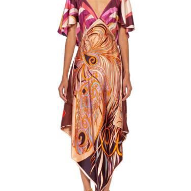 Morphew Collection Purple  Pink Silk Twill Psychedelic Print 3-Scarf Dress Made From Vintage Scarves 