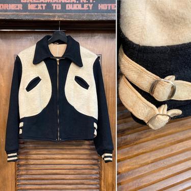 Vintage 1930’s Two-Tone Grommet Zipper Wool Workwear Rare Style Jacket, 30’s Wool Jacket, Vintage Clothing 