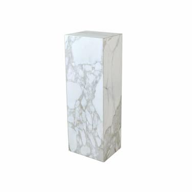 Vintage Modern White Figured Marble Monolith Pedestal Sculpture Stand 
