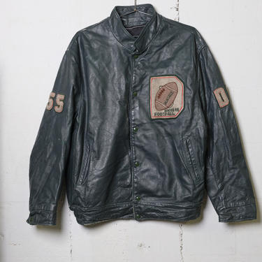 Vintage 1988 Oaklands Dark Green Leather Letterman Varsity Jacket Sz 48 0795 