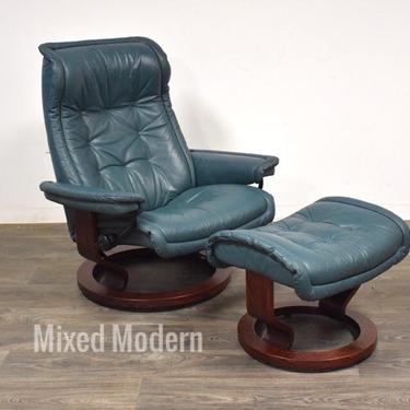 Modern Leather Stressless Ekornes Lounge Chair &amp; Ottoman 
