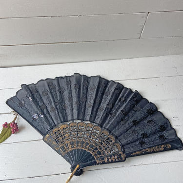 Vintage Black And Gold Handheld Fan | Antique Asian Hand Fan, Vintage Black And Gold Handheld MidCentury Expandable Fan, Perfect Gift 