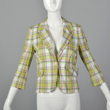 XS Deadstock Juicy Couture Plaid Blazer Pink Green Plaid Blazer Button Front Long Sleeves Preppy Spring Summer Vintage 
