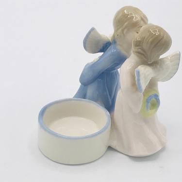 Vintage Porcelain Kissing Angles Votive Tea Light Candle Holder 