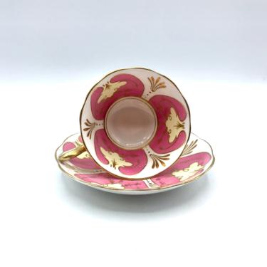 Vintage 1950s Royal Albert Tea Cup and Saucer Set, Art Deco-Inspired Design, Gilded, Pink, Cream, Ivory, Collectible English Bone China 