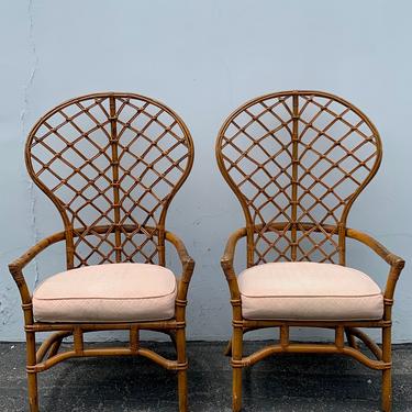 Pair of Chairs Bamboo Set Armchair Bohemian Boho Chic Wingback Living Room Mid Century Bentwood Furniture Accent Seating Dining Chair 