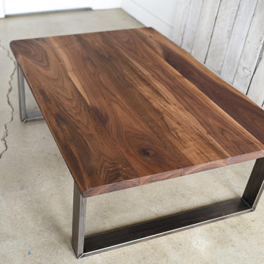 Walnut Coffee Table / Industrial Steel Legs / Live Edge Coffee Table 
