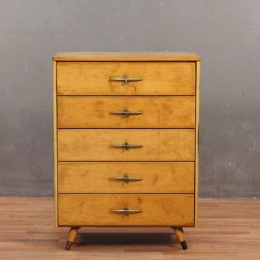 Mid Century Golden 5-Drawer Highboy Dresser