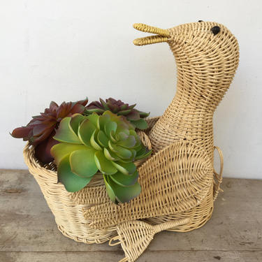 Vintage Wicker Duck Plant Holder, Indoor Plant Basket, Duck Lover 