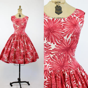 1950s california cotton floral dress xs | vintage dress | new in 