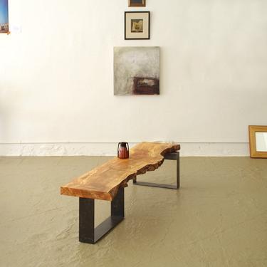 live edge table from urban salvage wood and high recycled content steel - north | west bench - modern industrial natural edge 