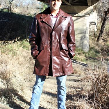 Lined Coat | Vintage 1970s, Field and Stream, Gordon & Ferguson Co. Sportswear, 44L Men, Brown Leather, hipster 