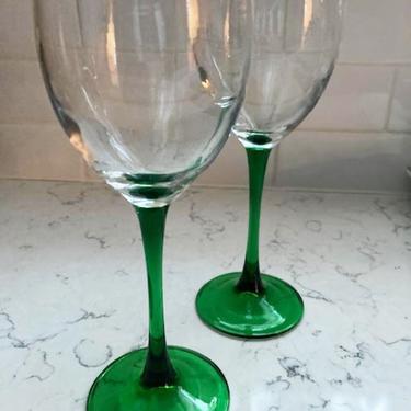 One Set of Vintage Wine Stemware Glass Emerald by Cristal D'arques -Durand Made in France by LeChalet