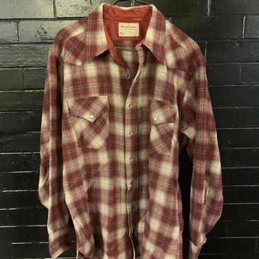 Vintage Pendleton Mens Wool Flannel Shirt Western Style Flannel Shirt Red and Grey Plaid Flanne Shirt 