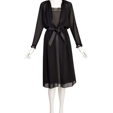 Frank Tignino Vintage Black Sheer Lace Georgette Dress and Duster Ensemble Set