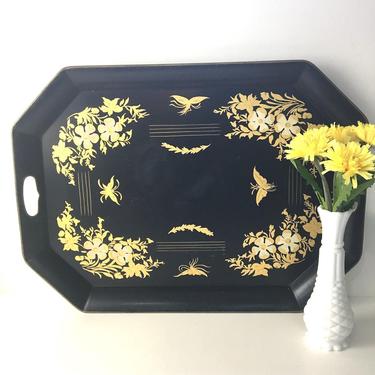 Hitchcock Chair Co. tole painted serving tray - black and gold - 1950s 
