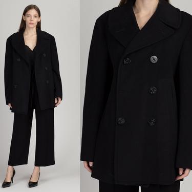 Vintage 1940s US Navy Pea Coat - Size 38 | 40s Blue Kersey Wool Double Breasted Anchor Button Long Naval Issued Overcoat 
