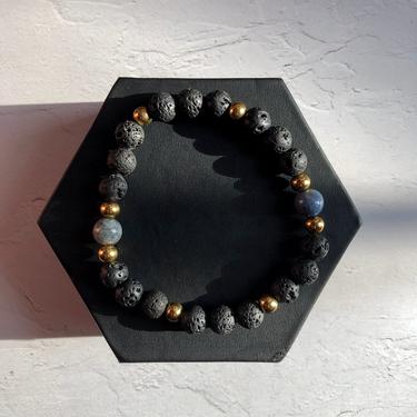 Grounded Energy Lava Rock and Dumortierite Gemstone Beaded Bracelet | Unisex | Lava Rock Gemstone x Stainless Steel | Gift for Him | Healing 