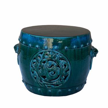 Chinese Ceramic Round Green Dragon Garden Stool Stand Table ws1695E 