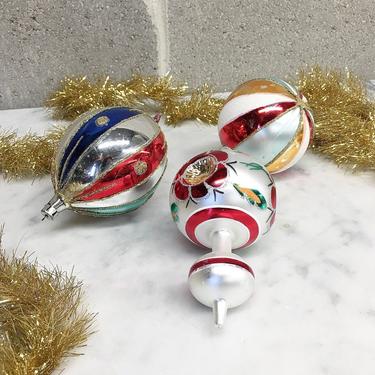 Vintage Glass Ornaments Retro 1960s Handpainted + Mid Century Modern + Set of 3 + Assorted + Trimmings + MCM + Christmas Tree Decor 