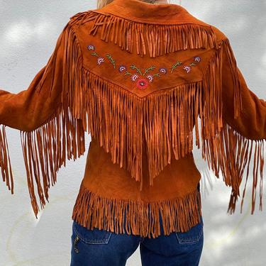 Vintage 1950s Suede Jacket with Beaded Flowers / Suede Leather Jacket with Fringe / Fifties Western Wear / Nashville Jacket / Cowgirl Jacket 